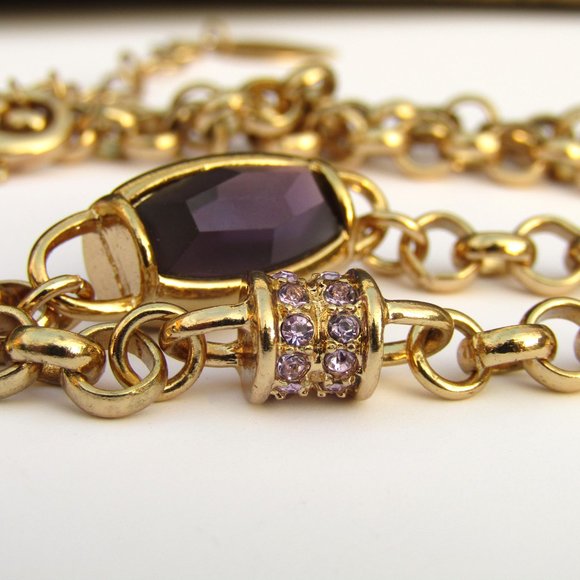 Coldwater Creek Necklace with Amethyst Glass Rhinestones Statement 40" - Picture 3 of 6